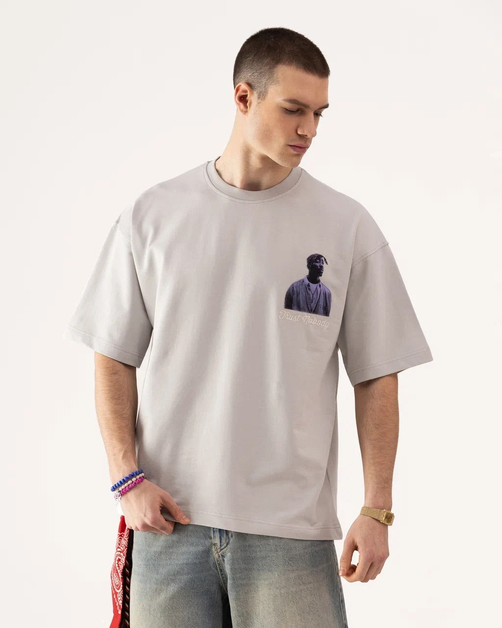 T-shirt 2pac Oversize “Trust Nobody” Gris